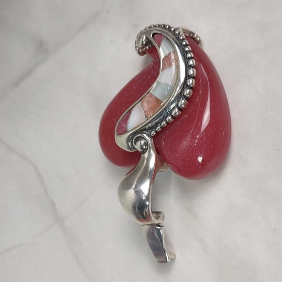 Carolyn Pollack Sterling Silver/Rhodonite Heart Enhancer Pendant - Picture 12 of 13